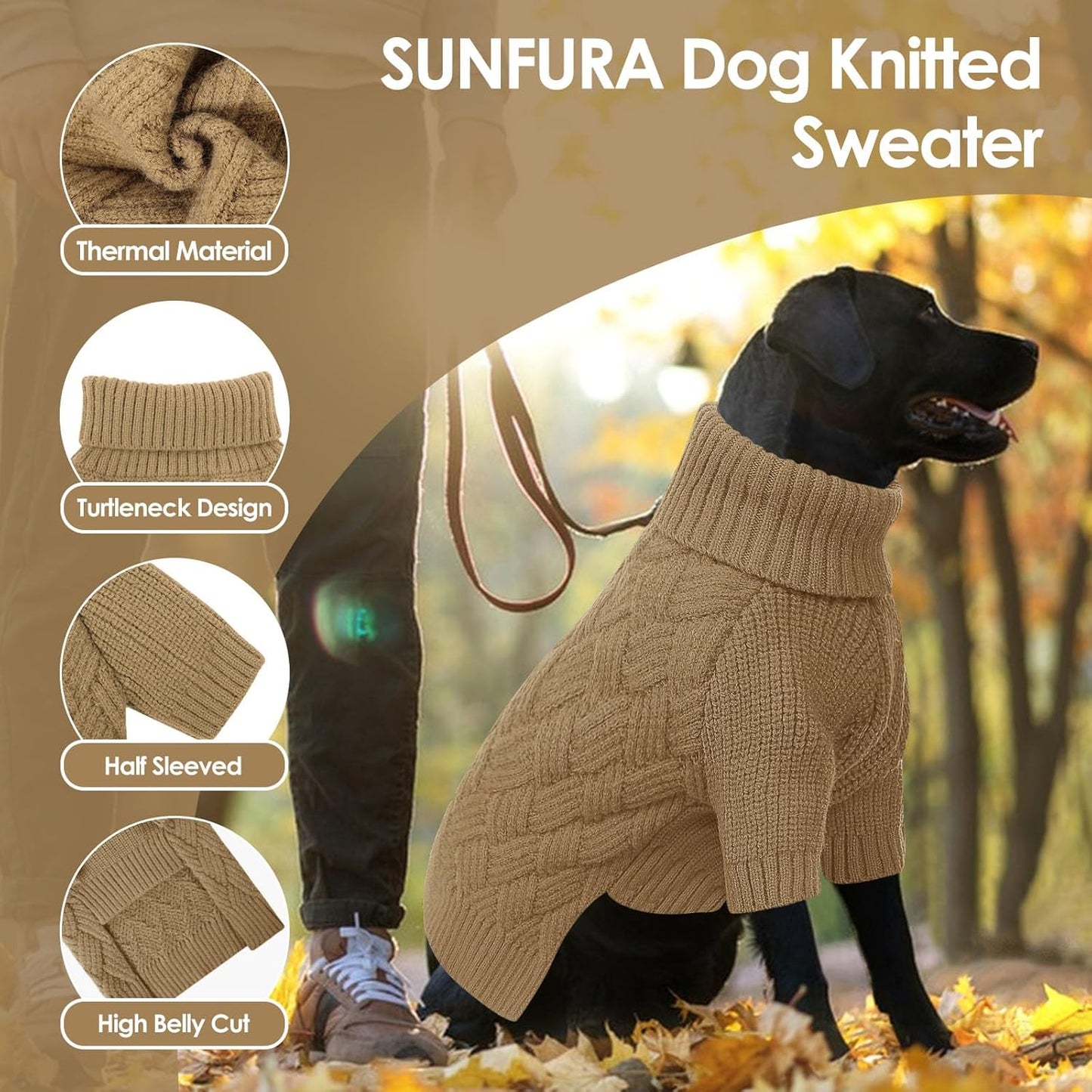 Cozy Turtleneck Sweater for Small Dogs - Perfect for Winter Holidays, Knitted Pullover for Pugs & Dachshunds, Size S, Camel