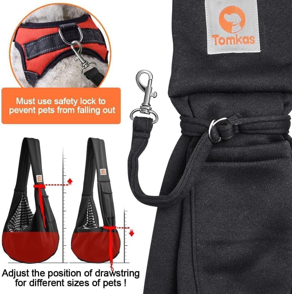 Small Dog Sling Carrier - Classic Pocket & Classic Strap - for 3-10 Lbs Pets(Black)
