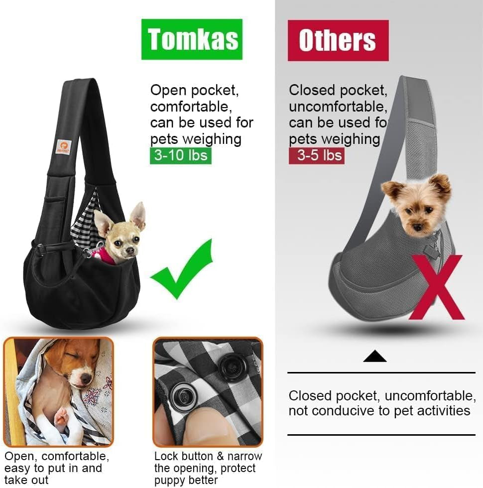 Small Dog Sling Carrier - Classic Pocket & Classic Strap - for 3-10 Lbs Pets(Black)
