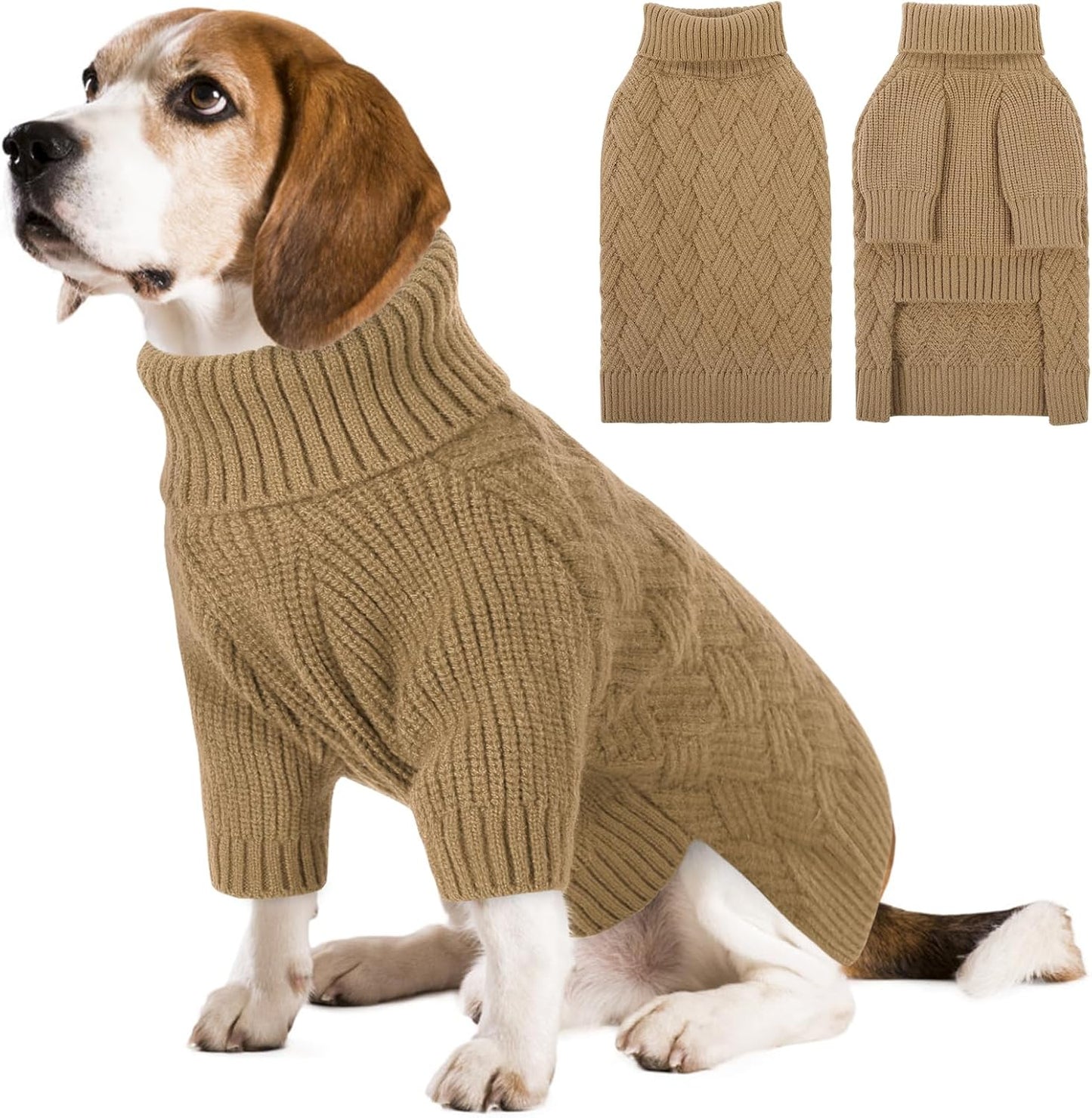 Cozy Turtleneck Sweater for Small Dogs - Perfect for Winter Holidays, Knitted Pullover for Pugs & Dachshunds, Size S, Camel