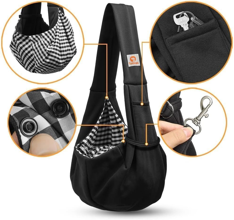 Small Dog Sling Carrier - Classic Pocket & Classic Strap - for 3-10 Lbs Pets(Black)