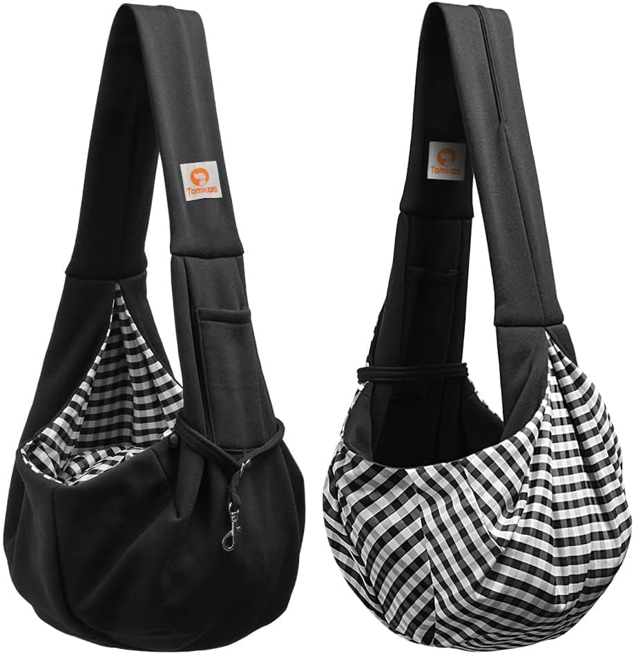 Small Dog Sling Carrier - Classic Pocket & Classic Strap - for 3-10 Lbs Pets(Black)