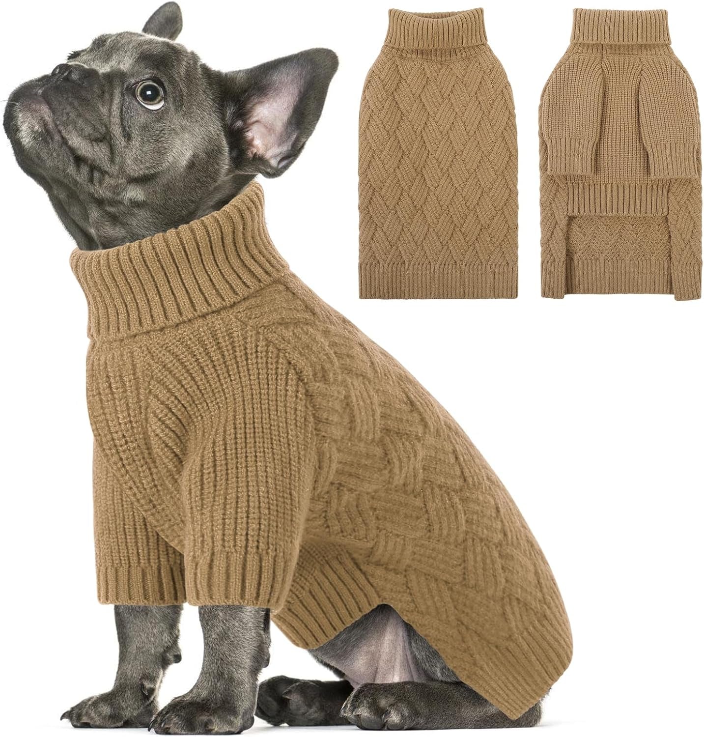 Cozy Turtleneck Sweater for Small Dogs - Perfect for Winter Holidays, Knitted Pullover for Pugs & Dachshunds, Size S, Camel