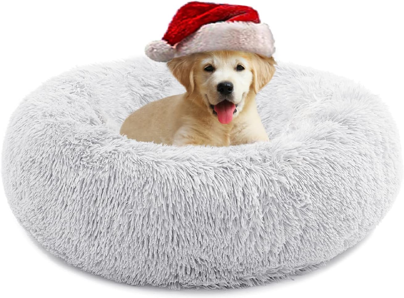 Cozy Anti-Anxiety Round Donut Pet Bed for Cats & Dogs - Plush, Machine Washable, 20x20 Inch Grey