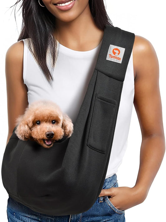 Small Dog Sling Carrier - Classic Pocket & Classic Strap - for 3-10 Lbs Pets(Black)